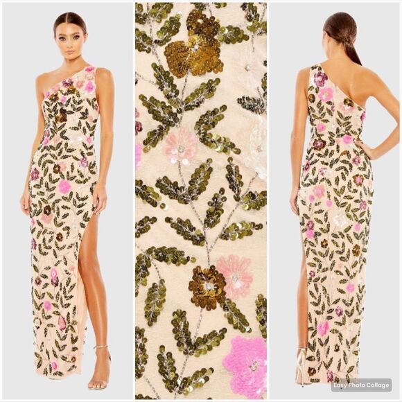 Mac Duggal 10903  Womens FLORAL SEQUINED ONE SHOULDER COLUMN GOWN - Picture 1 of 15